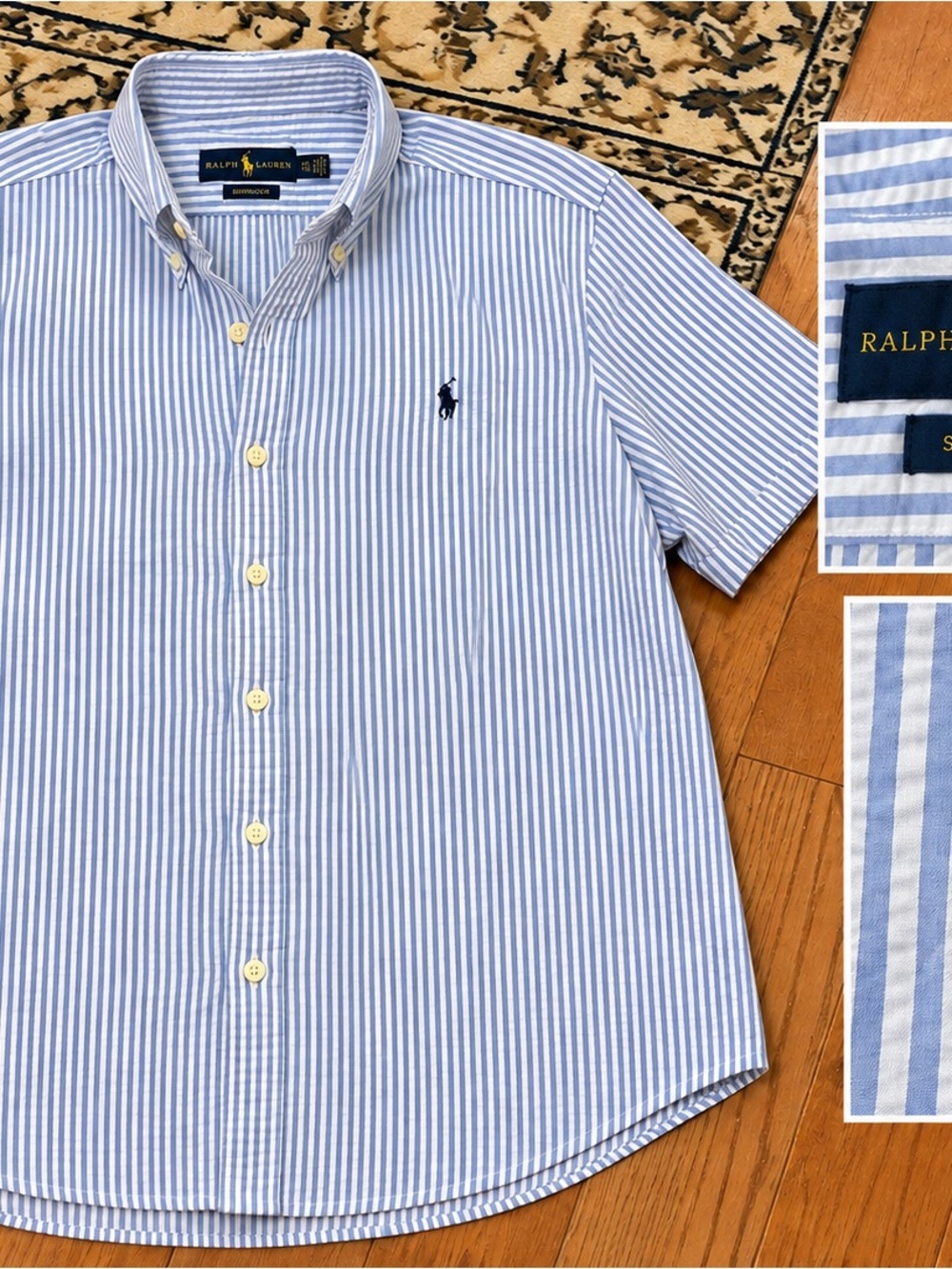 Ralph Lauren Light Blue & White Striped Short-Sleeve Button-Down Shirt